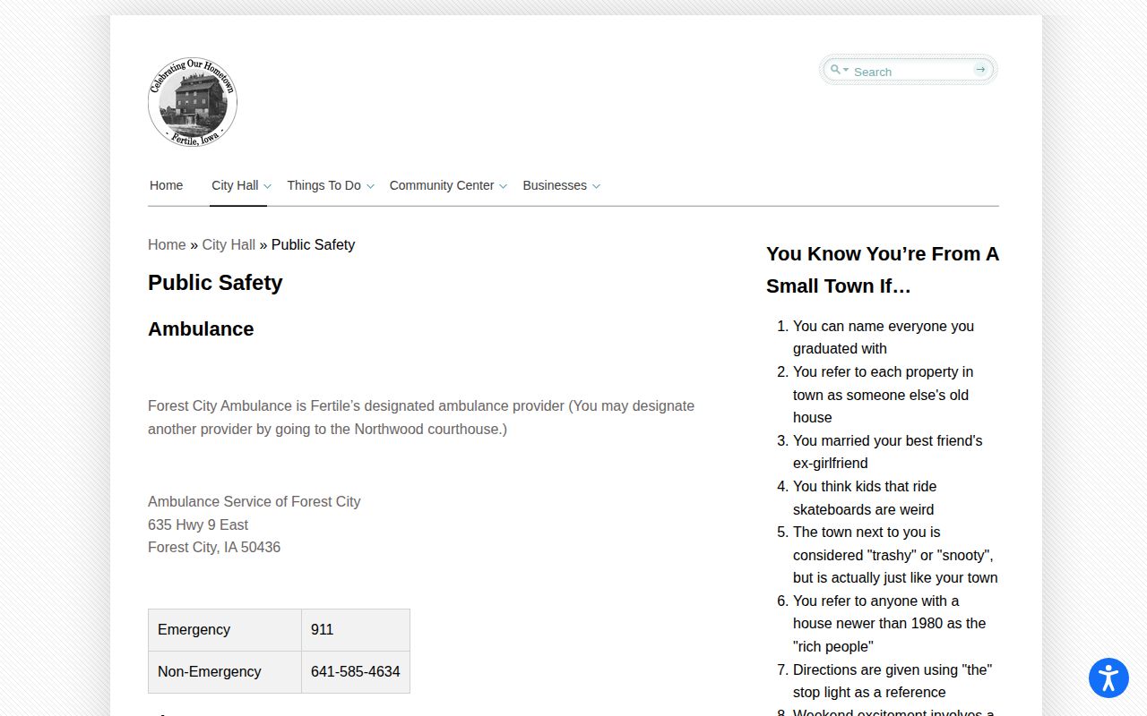 Fertile public safety page identifying Worth County Sheriff arrest coverage