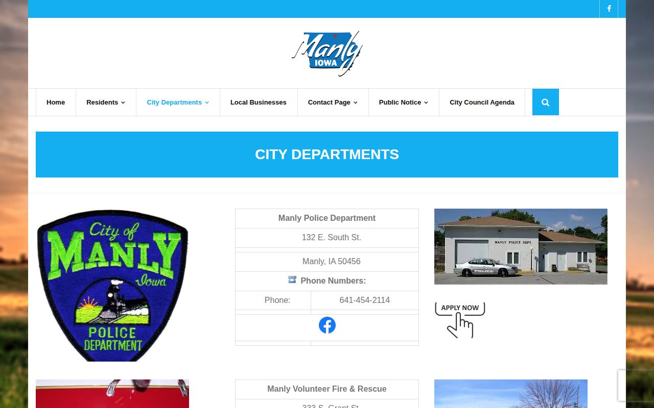 Manly Police Department contact page for Manly arrest records