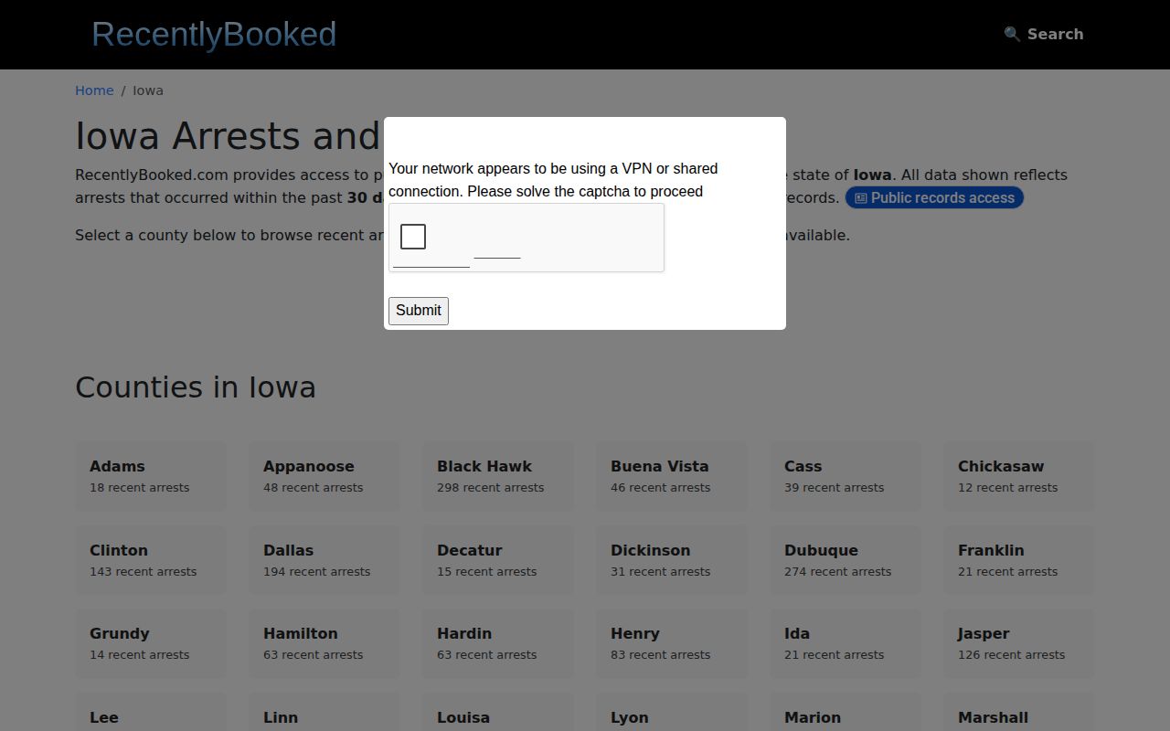 Unofficial Iowa booking directory without verified Worth County arrest feed